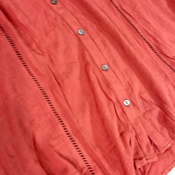 Oddi Tops Womens Size 2XL Red Long-Sleeve V-Neck Cotton Button-Front Tunic Blous - Picture 3 of 11